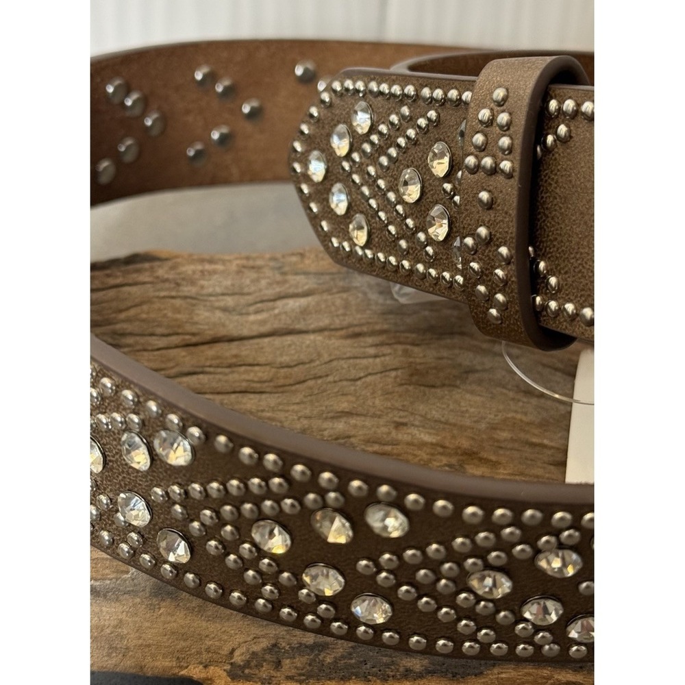 NEW Shyanne Women's Western Metallic Brown Leather Belt Rhinestones Size M/L - Picture 3 of 8